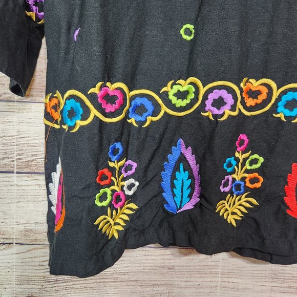 Linea by Louis Dell'Olio Embroidered Bohemian Womens Button Front Black Top L - Picture 13 of 15